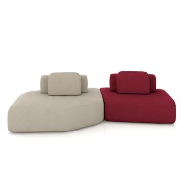 Imagem de Sofá Ilha Dakota 2 Módulos 310cm Encostos Almofadas Soltas Veludo Bege/Bordô G33 - Gran Belo