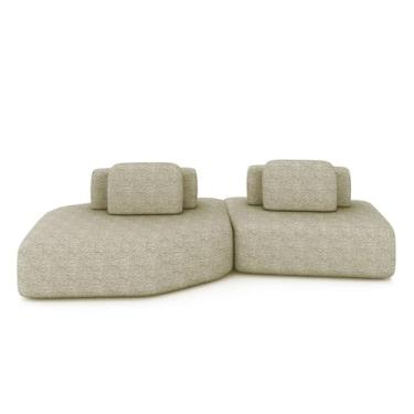 Imagem de Sofá Ilha Dakota 2 Módulos 310cm Encostos Almofadas Soltas Bouclê Rústico Greige G33 - Gran Belo