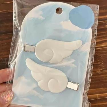 Imagem de 1 par fofo estilo japonês Y2K grampo de cabelo com asa de anjo presilhas de cabelo presilhas acessórios para a cabeça (branco)