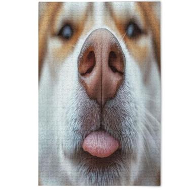 Imagem de Quebra-cabeças brancos engraçados de cachorro de desenho animado para adultos 1000 peças presentes para jogo de elefante branco quebra-cabeça criativo cenário decorativo arte animal, 1000 peças, 75 x