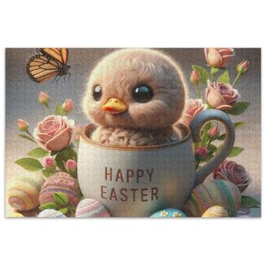 Imagem de Quebra-cabeça de ovo de páscoa fofo pato 1000 peças para adultos decoração colorida pintura difícil quebra-cabeças para adultos engraçado