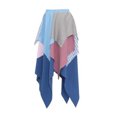 Imagem de Cdecgo Saia assimétrica renascentista franzida cintura alta vestido longo emenda para mulheres medievais, A, Small