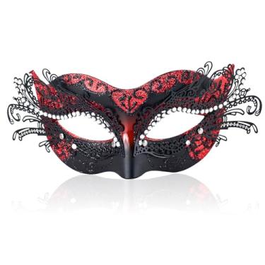 Imagem de BCARICH 2023 Nova máscara de baile de máscaras com strass para mulheres meninas máscara de fantasia para carnaval festa de ano novo natal (vermelho)