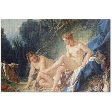 Imagem de François Boucher Pintura Diana 1000 Peças Quebra-cabeças para Adultos Jogo de Brinquedo Arte Cena de Inverno Puzzles Jogo Quebra-Cabeças Presentes, 75 x 40 cm