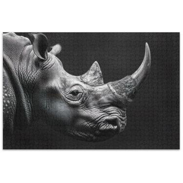 Imagem de Quebra-cabeça de rinoceronte preto e branco de 1000 peças para adultos, presentes para jogo de elefante branco, quebra-cabeças coloridos, arte animal