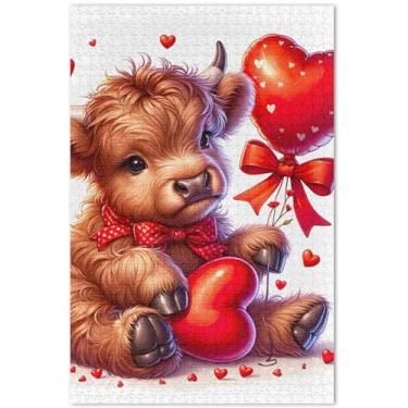 Imagem de Quebra-cabeça bonito de vaca Highland Valentines 1000 peças para adultos impressão de paisagem personalizado divertido elefante branco presentes engraçados, 75 x 40 cm