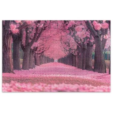 Imagem de Quebra-cabeça de paisagem de floresta de cerejeira 1000 peças para adultos, presentes de cenários de inverno, pintura artística