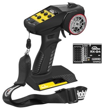 Imagem de Hobby Fans RC Radio System 4CH 2.4G RC Transmitter with Receiver Built-in Gyro and Lanyard Anti-Jamming Remote Controller for RC Car Crawler Boat (Black & Yellow)