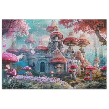 Imagem de Quebra-cabeça castelo de cogumelos coloridos 1000 quebra-cabeças para adultos arte brinquedo pintura paisagem quebra-cabeça presentes para jogo de elefante branco