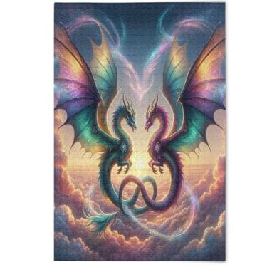 Imagem de Fantasy Dragons Clouds Quebra-cabeças coloridos para adultos 1000 peças, jogo engraçado Prime Family Puzzles Cenário Animal Artwork, 1000 peças, 75 x 50 cm