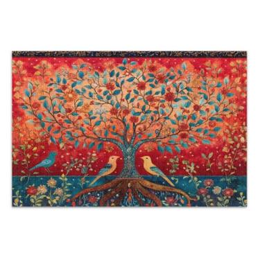 Imagem de Birds Tree Red Retro Quebra-cabeça de 1000 peças para adultos, quebra-cabeça de família, noite de jogo