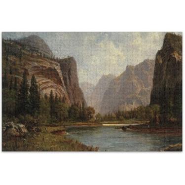 Imagem de Quebra-cabeça de paisagem personalizada Albert Bierstadt Gates Yosemite 1000 peças para adultos presentes divertidos para homens bobos impressão de arte animal exclusiva, 75 x 40 cm