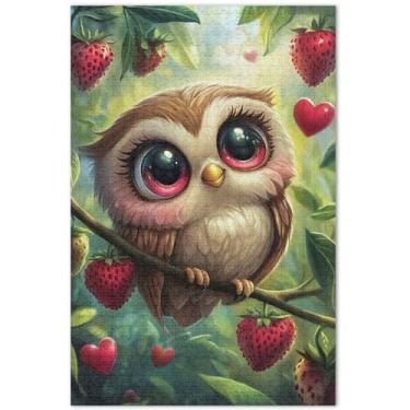 Imagem de Quebra-cabeça de morango com ramo de coruja fofo para adultos, 500 peças, presentes de elefante branco, engraçados, personalizados, difíceis, trabalhos artísticos, estampa animal, 51 x 35 cm