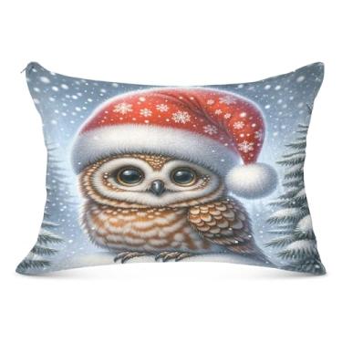 Imagem de Capa de almofada fofa de coruja de Natal super macia 50,8 x 76,2 cm King fronha antiestática com zíper