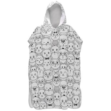 Imagem de Joisal Poncho de surfe trocador de roupão para praia Adul toalha com capuz floral plus size desenho animado gato branco ponchos de praia para homens