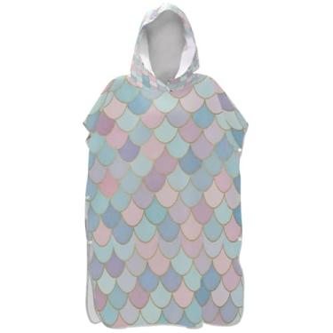 Imagem de Joisal Roupão para adultos poncho de surfe toalha de banho com capuz absorvente aquarela escamas de sereia rosa ponchos adultos para mulheres
