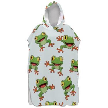 Imagem de Joisal Cute Frog Green Surf Poncho Trocador Roupão para Adultos Praia com Capuz Toalha de Banho de Secagem Rápida Poncho Masculino com Capuz
