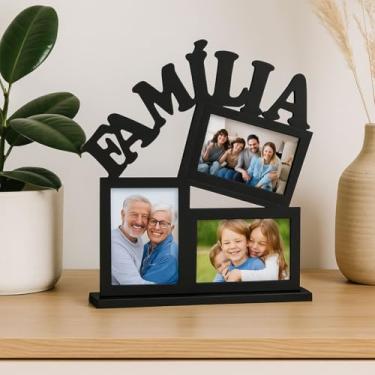 Imagem de Porta-Retrato FAMILIA MDF Preto com 3 Espaços para Fotos 10x15 cm, Design Moderno para Decoração