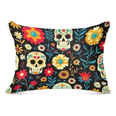 Imagem de Day of Dead Skulls Capa de almofada grande felpuda com zíper longo padrão Queen King Body Size Travesseiros para cama de casa, tamanho do corpo, 53 cm x 137 cm