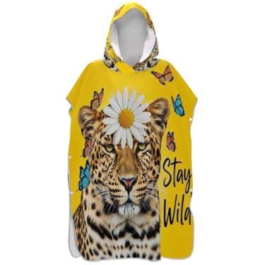 Imagem de Joisal Leopardos margarida flor amarelo trocador para adultos poncho de surfe plus size adulto ponchos para mulheres praia moletom toalha floral