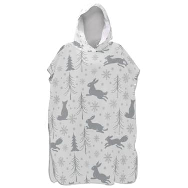 Imagem de Joisal Poncho de surf branco raposa coelho trocador para adultos toalha de banho com capuz leve ponchos adultos para mulheres