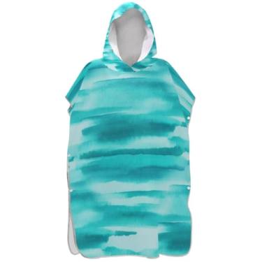 Imagem de Joisal Poncho de surfe listrado abstrato azul turquesa para adultos trocador de roupa de banho toalhas com capuz absorventes para mulheres