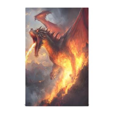 Imagem de Joisal Conjunto de toalhas de cozinha Fire Dragon Conjunto de 6 toalhas de secagem rápida para pratos 71 x 45 cm com laço para pendurar