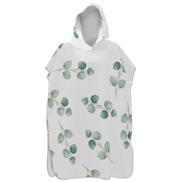 Imagem de Joisal Roupão leve para adultos, poncho de surfe, com capuz, toalha de praia, estampa aquarela, folhas de eucalipto, ponchos femininos brancos com capuz