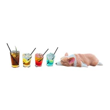 Imagem de Generic Miniaturas de enfeites para carro, decoração para painel de carro, estatuetas de cachorro Corgi com 4 bebidas, decoração para, pequenas