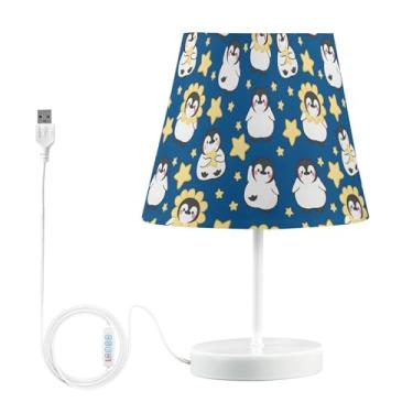 Imagem de Joisal Linda luminária noturna de estrela de pinguim para quarto com abajur de cabeceira de linho, luz noturna regulável
