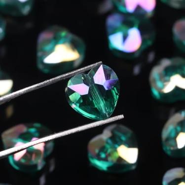 Imagem de NITOPUPU 70 contas de coração facetadas verde-escuro AB de 8 mm para fazer joias, contas de cristal para pulseiras, colar, artesanato, kit de pulseira da amizade, presentes de amor