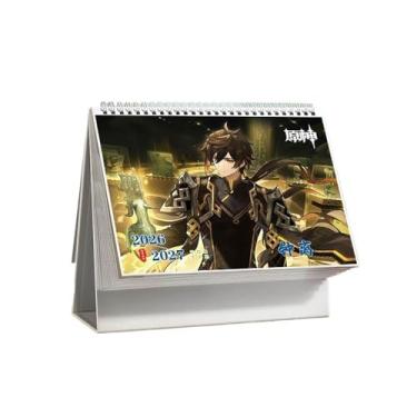 Imagem de Calendário do Advento Genshin Zhongli 2025-2026, calendário da bienal, calendário de mesa, calendário Zhongli 2025 2026, figuras de anime Morax linda ilustração, multicolorido