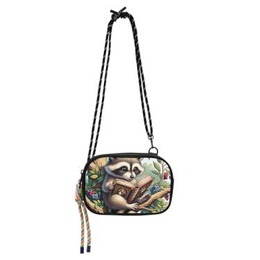 Imagem de TSENQUE Linda bolsa tiracolo floral de guaxinim pequena bolsa feminina bolsa de telefone com alça bolsa de ombro pequena engraçada fofa