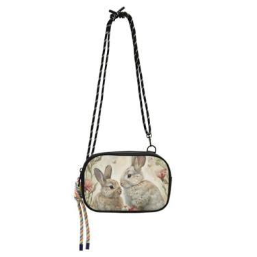 Imagem de TSENQUE Spring Bunnies Bolsa Feminina Coelho da Páscoa Pequena Bolsa de Ombro de Viagem Mini Bolsa para Celular com Alça