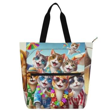 Imagem de Bolsas femininas de lona para escola, escola, tecido para amantes de livros, presentes de animais engraçados