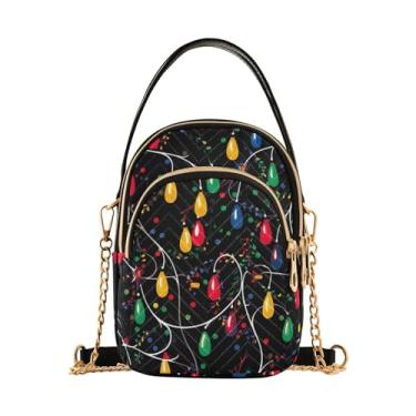 Imagem de GAIGEO Bolsa tiracolo pequena para guitarras musicais, preto, branco, bolsas transversais, bolsas transversais casuais para mulheres, Luzes de Natal com Pom-3, One Size