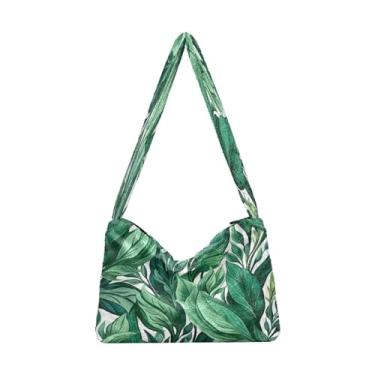 Imagem de Sunflowers are Orange Plush Underarm Bag, Bolsa de ombro com zíper, bolsa de ombro média para mulheres, Folhas verdes modernas-3, One Size