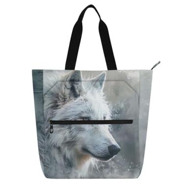 Imagem de Sacola feminina White Wolf para trabalho, lona, praia, escola, bolsa mensageiro, livros, presente