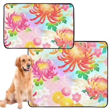Imagem de Tapetes florais tradicionais coloridos reutilizáveis para animais de estimação laváveis para animais de estimação, tapete impermeável para cercadinho de cachorro, absorventes de penico, médio + grande