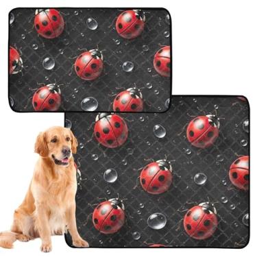 Imagem de Joaninhas vermelhas, manchas pretas para animais de estimação, gatos, almofadas reutilizáveis para cães, lavável, impermeável, cercadinho para cães, absorvente, médio + grande, conjunto de 2