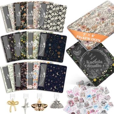 Imagem de KACIOLA STUDIO 12 peças de pele floral vintage para e-reader e 4 peças de berloques tipo C para e-reader com adesivos de scrapbook, 17,5 x 12,2 cm, inserções de decalque frontal e traseiro para papel