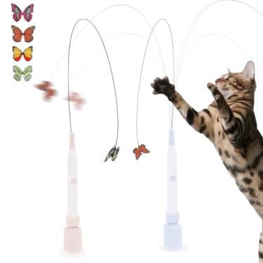 Imagem de 2 peças de brinquedo elétrico de borboleta para gatos, brinquedo interativo automático para gatinhos com ventosa e 4 refis de borboletas realistas, 2 modos de jogo para treinamento de exercícios de
