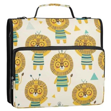 Imagem de Linda bolsa organizadora de fichário amarelo com zíper com alça de ombro, 3 anéis de 3 anéis, pasta de portfólio de fichário de 3 cm para armazenamento de documentos escolares e de escritório