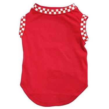 Imagem de Petitebella Camisa de cachorro com bainha xadrez vermelha lisa e branca (vermelha, 2GG)