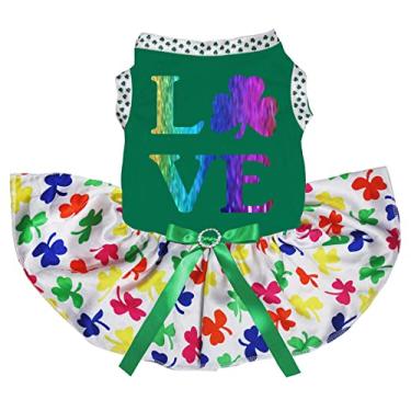 Imagem de Petitebella Vestido para cachorro Love Clover (verde/trevos arco-íris, 3GG)
