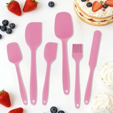 Imagem de Conjunto de 6 espátulas de silicone, espátula de grau alimentício para misturar, raspar, espalhar e preparar, uso na cozinha, rosa