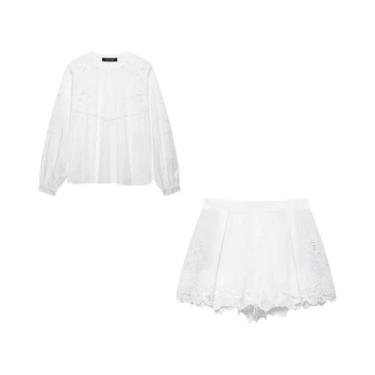 Imagem de Conjunto Elegante De Shorts Brancos Com Renda Bordada Para Mulheres, C