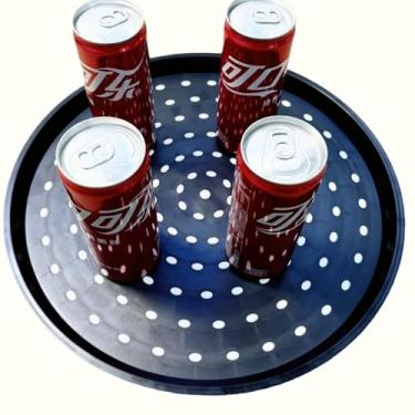 Imagem de FlyNautics Prato antiderrapante de grau de restaurante, bandeja redonda preenchida com borracha de plástico, preta (bandeja de 35,5 cm)