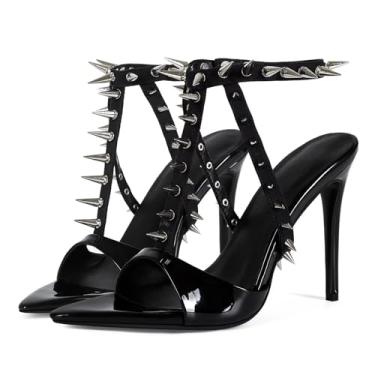 Imagem de Frankie Hsu Sandálias de salto alto estileto feitas à mão, rebites pretos estilo sylish, tamanho grande EUA 5-19, sapatos unissex para mulheres e homens, Preto, 40