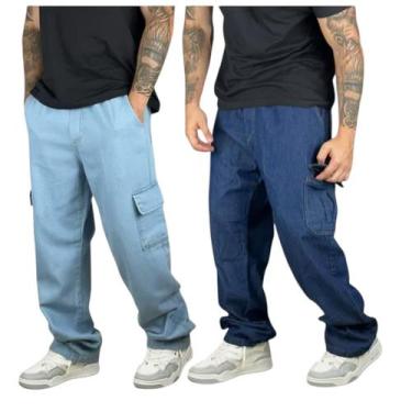Imagem de Kit Com 2 Calça Cargo Jeans Premium Larga Balão Streer Over - Kouck, K